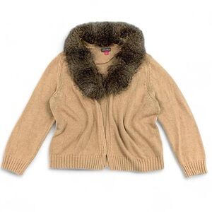 Vince Camuto Women's Removable Faux Fur Collar Open Front Cardigan Size XL